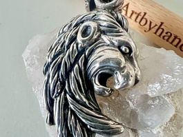 Silber 925 Löwenkopf Anhänger 5.5 cm - 17 g mit Lederband