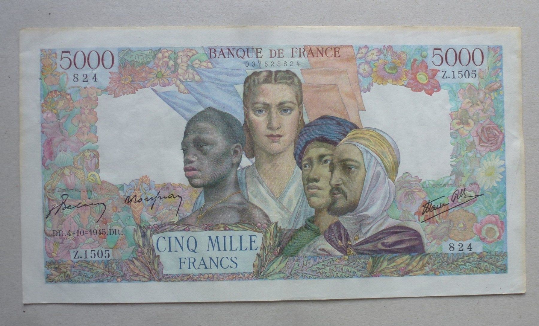 Banknoten: Frankreich ++ 5000.- Francs 1945 – Gebraucht aus Walkringen von Casablanca777