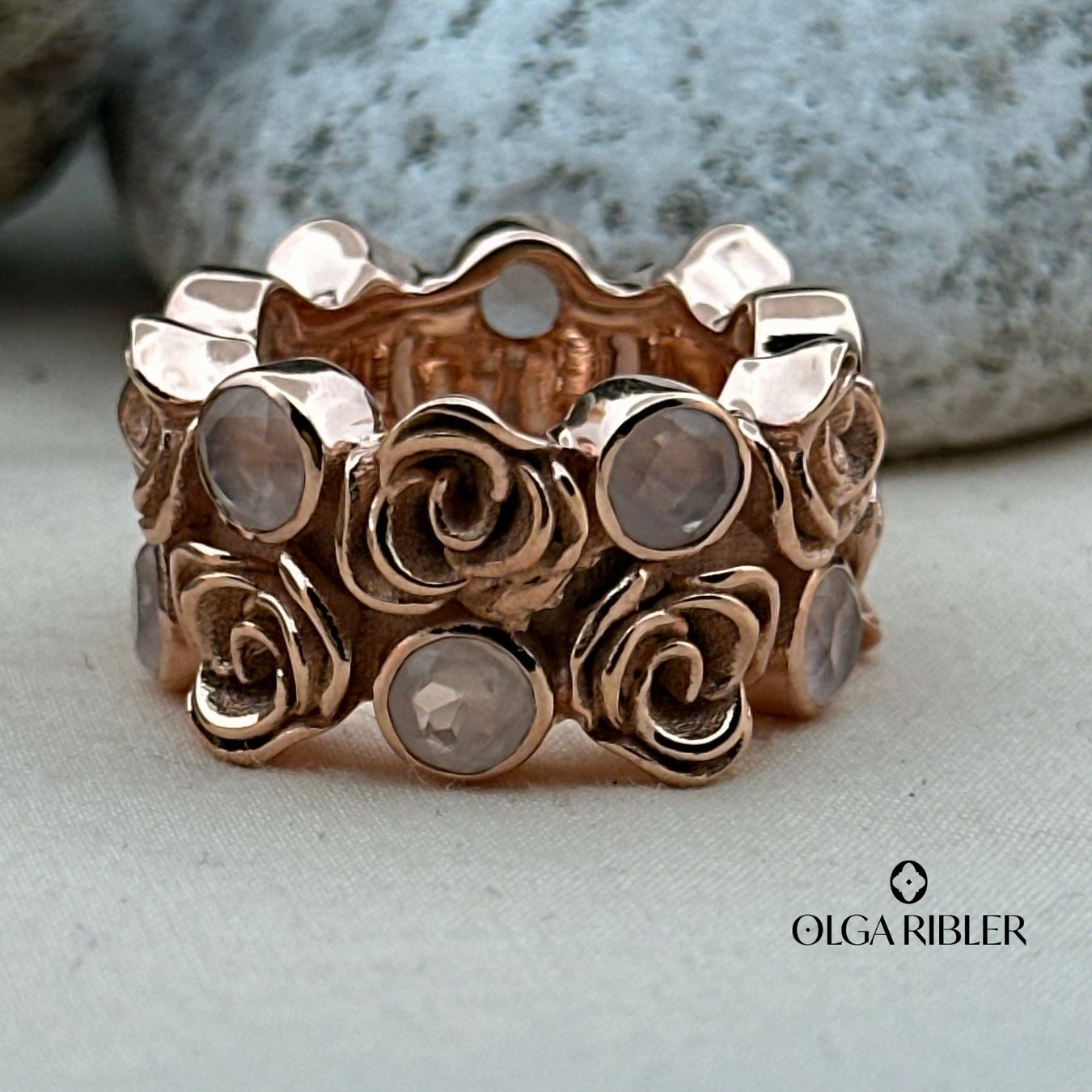 Olga Ribler Bagues: Statement Silber Ring 925 mit Rosenquarzen Grösse 55 – Neuf (Voir description) à Luzern par Schmuckoutlet