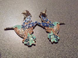 Ohrstecker Vogel, goldfarbig/blau/türkis