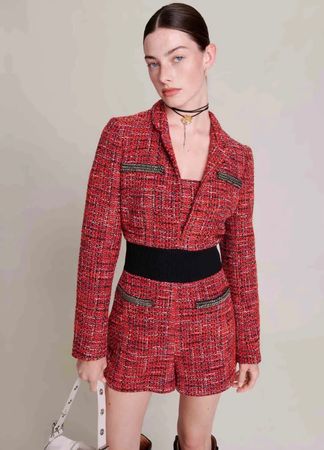 Maje Boucle kurzer Jumpsuit rot 38 New Tweed Mono Short