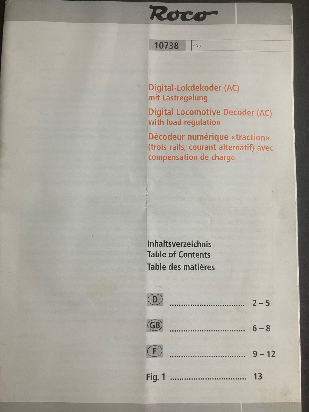 Roco Modelleisenbahnen: Roco Bedienungsanleitung Digital-Lokdecoder (AC) 10738 – Gebraucht aus Interlaken von zingu