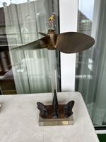 Sculpture cycliste, hélice d'avion bois métal vintage 79cm