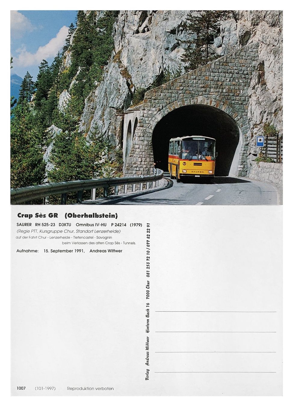 Cartoline postali: Cunter Crap Ses Surses Oberhalbstein Postauto Saurer RH525 – Nuovo (secondo la descrizione) da Bern venduto da AWiBe