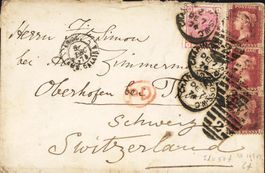 1874: Bedarfsbrief von England nach Oberhofen mit Duplex-St.