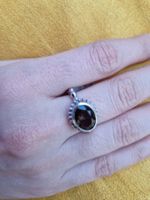 Bague élégante neuve en argent avec pierre fumée, Taille 56