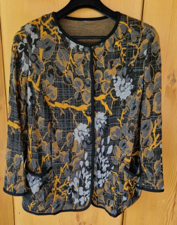 Elegante Jersey-Strickjacke XL gemustert sw./grau/gelb (SVT)