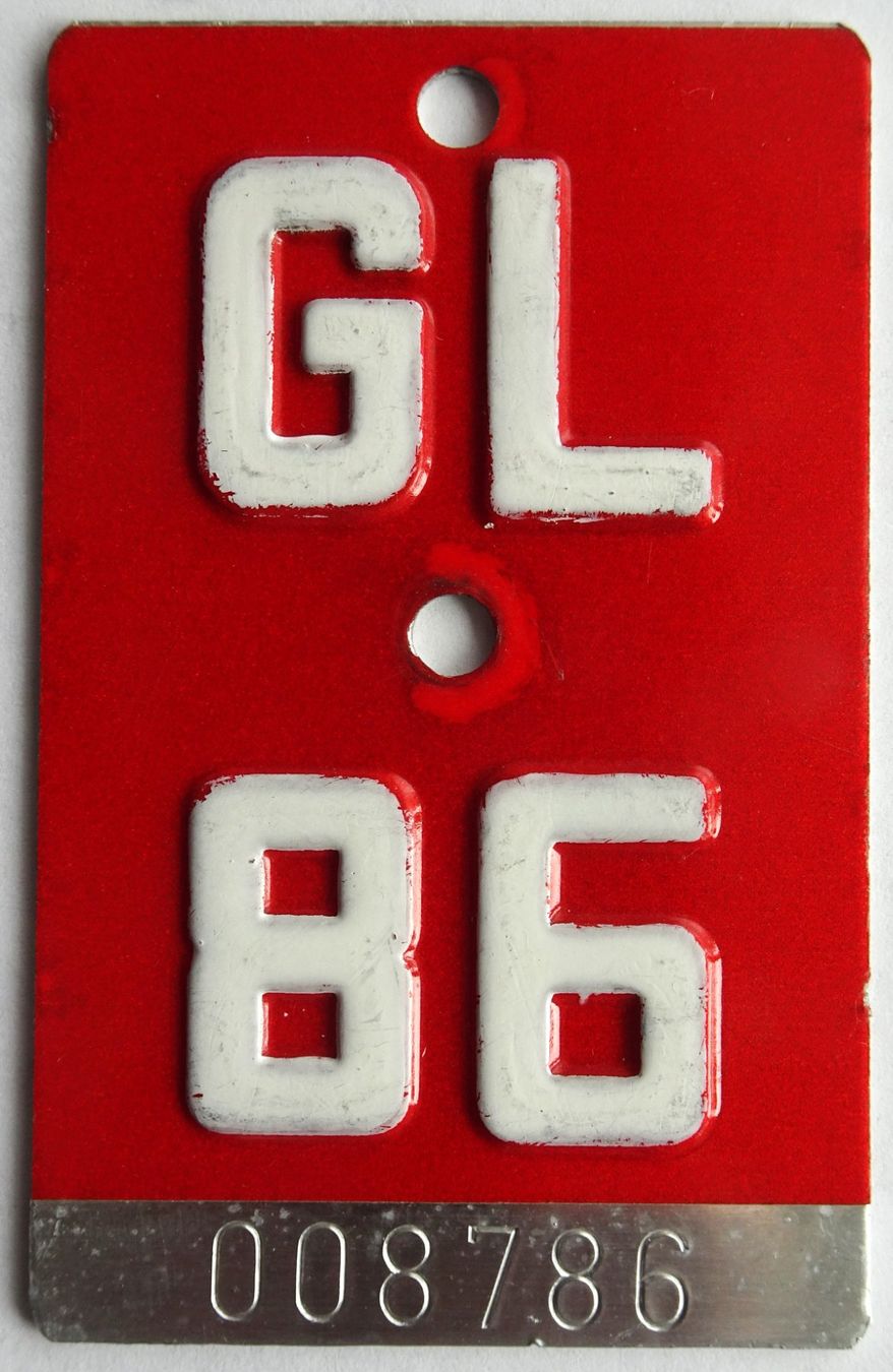 Insegne: Velonummer Glarus 1986 GL 86 – Usato da Bülach venduto da bauchnuschti2