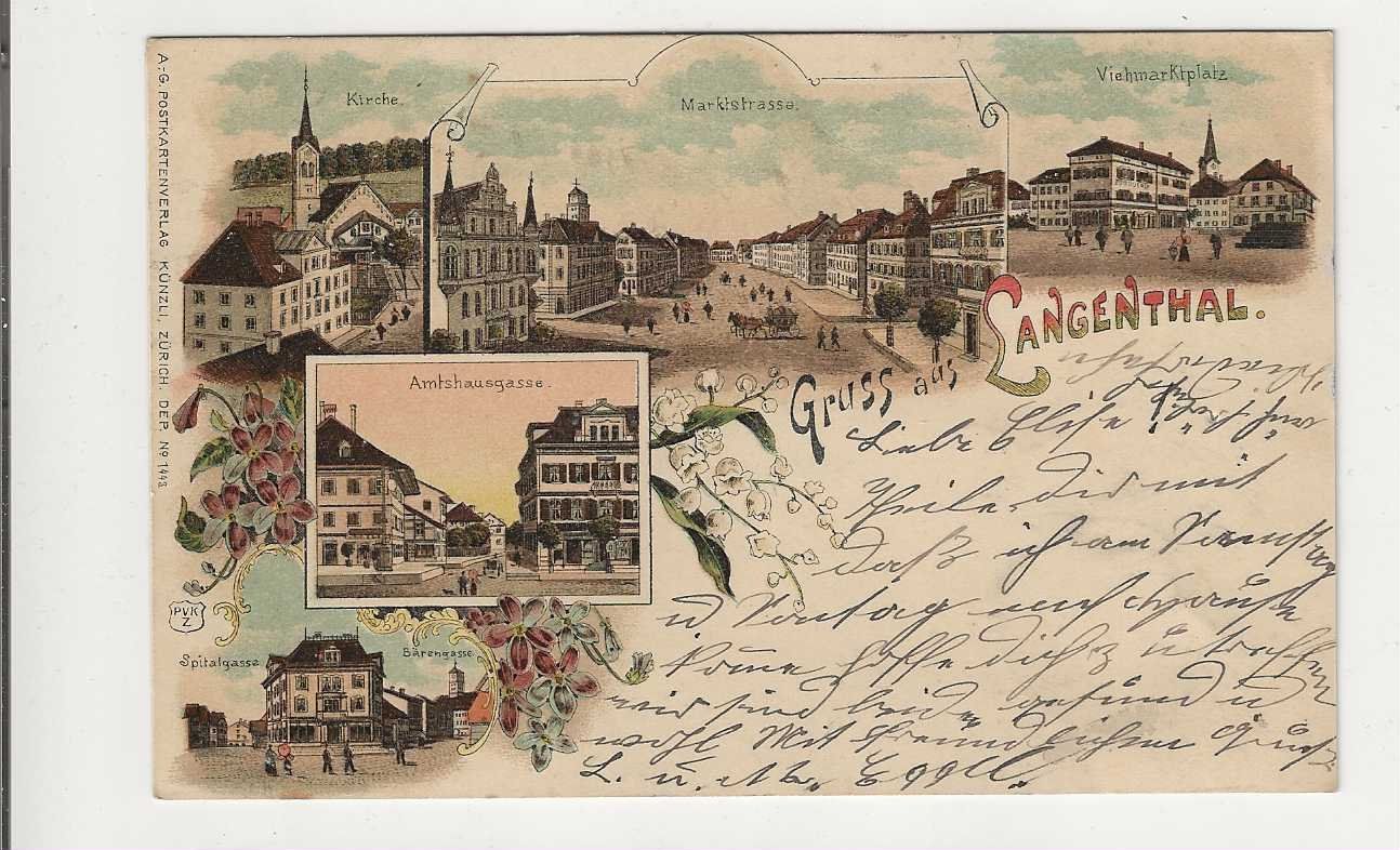 Ansichtskarten: Langenthal, 1904, Litho – Gebraucht aus Spiez von Niesen20