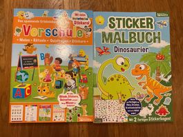 2x Vorschulbücher, Malbuch, Stickerbuch, Rätsel, Top!