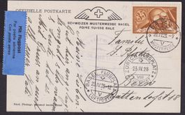 SCHWEIZ 1928, AK "Mustermesse Basel", Flugpost