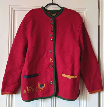GEIGER : Veste laine rouge dirndl lagenlook 44