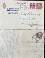 Dänemark 2 gelaufene Postkarten 1948 & 1953 Lot