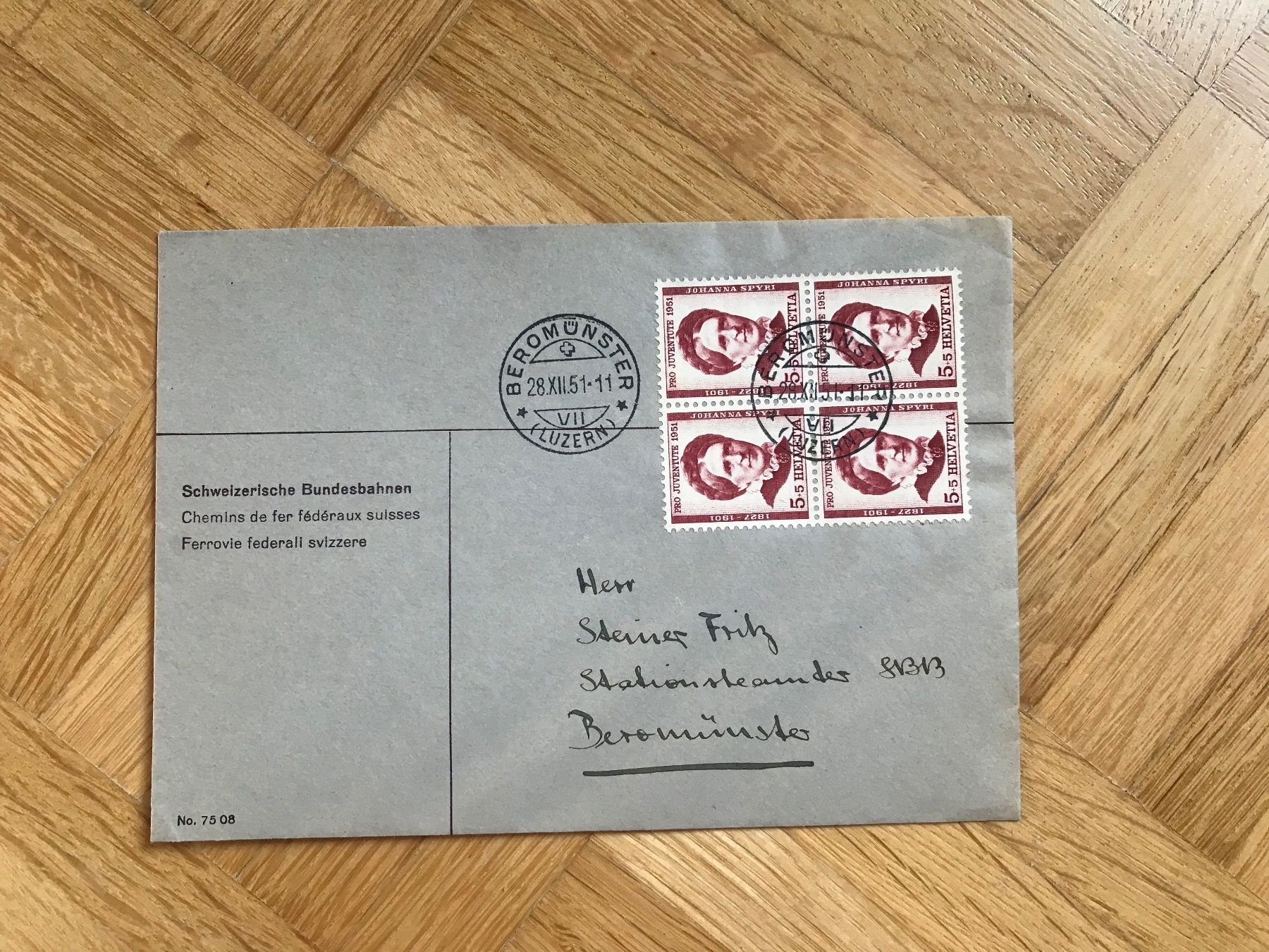 Tous les timbres: 1951, Brief mit Pro Juventute 4er Block Nr. J138 – D'occasion à stäfa par brandy66