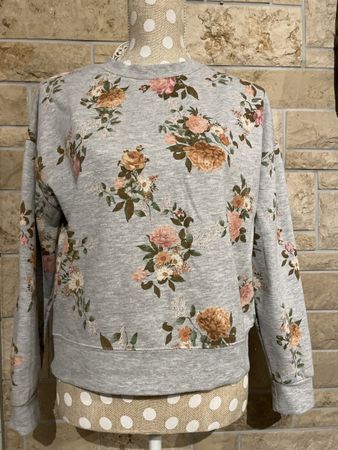 Clockhouse Sweatshirt Gr.M, Grau, Blumenmuster, Herbstfarben