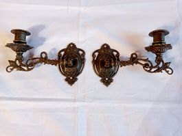 2er Set Antike Wand-Kerzenhalter Messing 712 Gramm zusammen