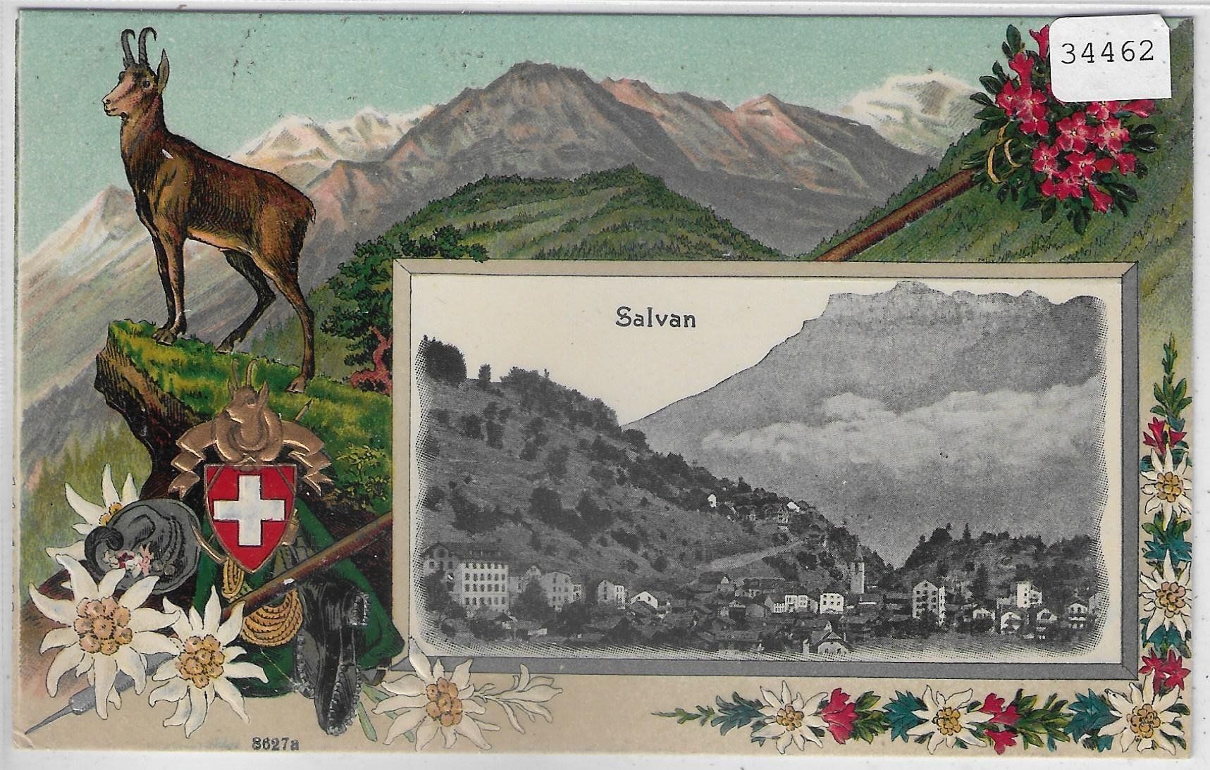 Cartoline postali: Salvan - Vue generale - Präge-Litho mit Gems – Usato da Ettingen venduto da Kartenplanet