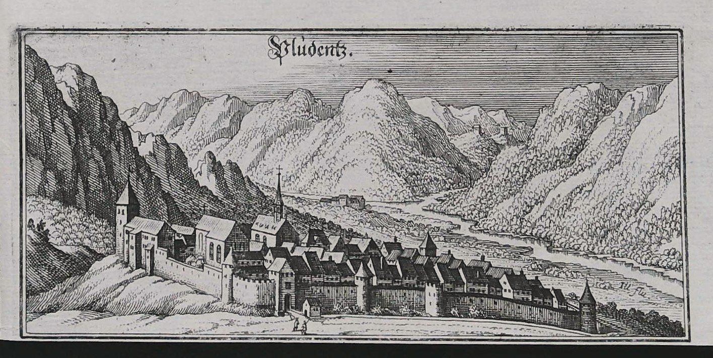 Stiche: Bludenz Kupferstich von Merian 1642 – Gebraucht aus Rafz von Helvet32