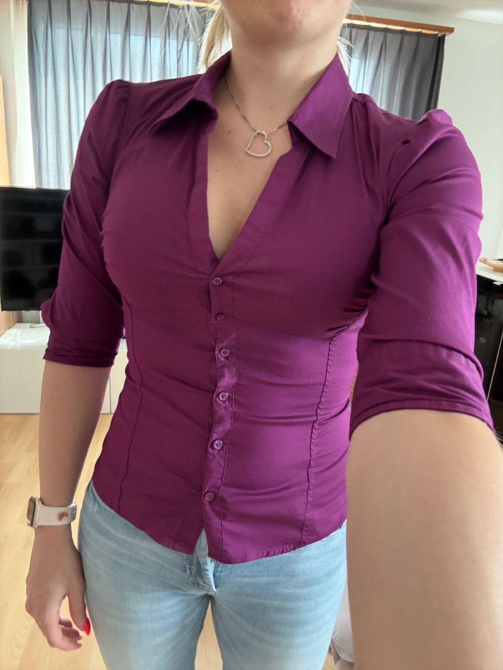 H&M Blusen: Langarm Bluse violett, Grösse XS/34 – Gebraucht aus Meisterschwanden von beauty26.