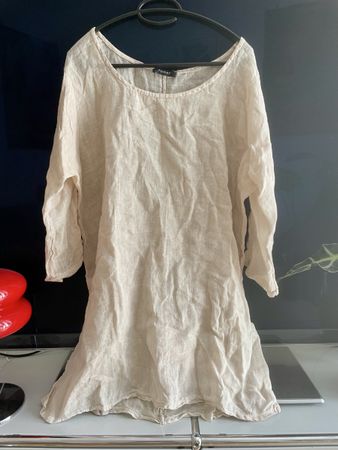 100% Leinen Strandkleid/Kleid, beige, onesize