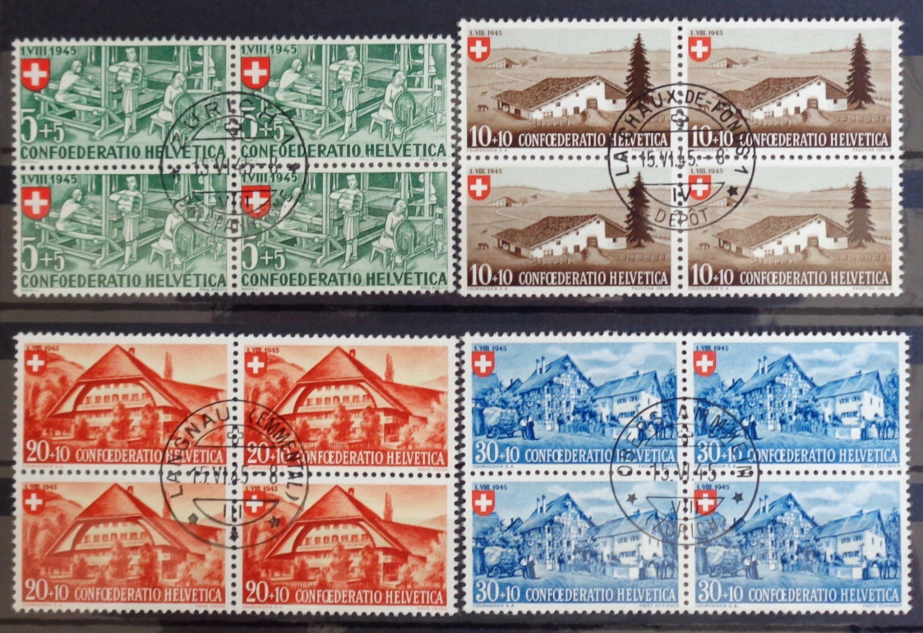 PRO PATRIA 1945: Viererblockserie ortsbezogene ET Stempel Kaufen auf