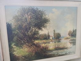 Gemälde Paul Komme - Haus am Altenrhein mit Ruderbooten