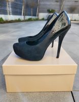 Schwarze Plateau High Heels Gr. 38, Lackleder & Wildleder