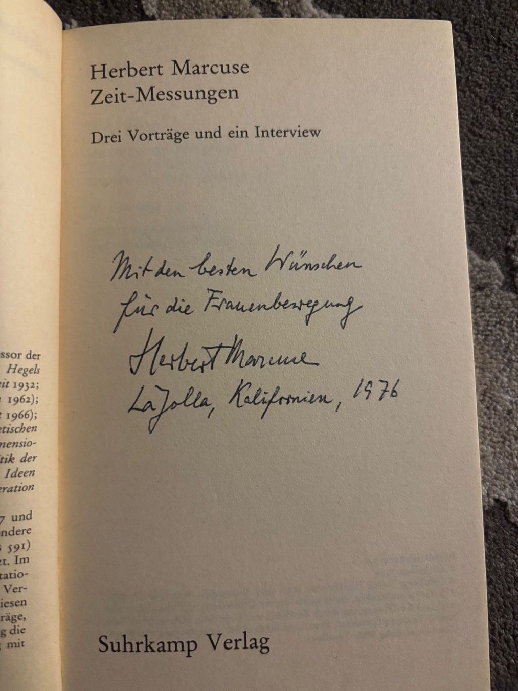 Libri: Herbert Marcuse "Zeit-Messungen" mit originaler Unterschrift – Usato da Winterthur venduto da Thlayli 1