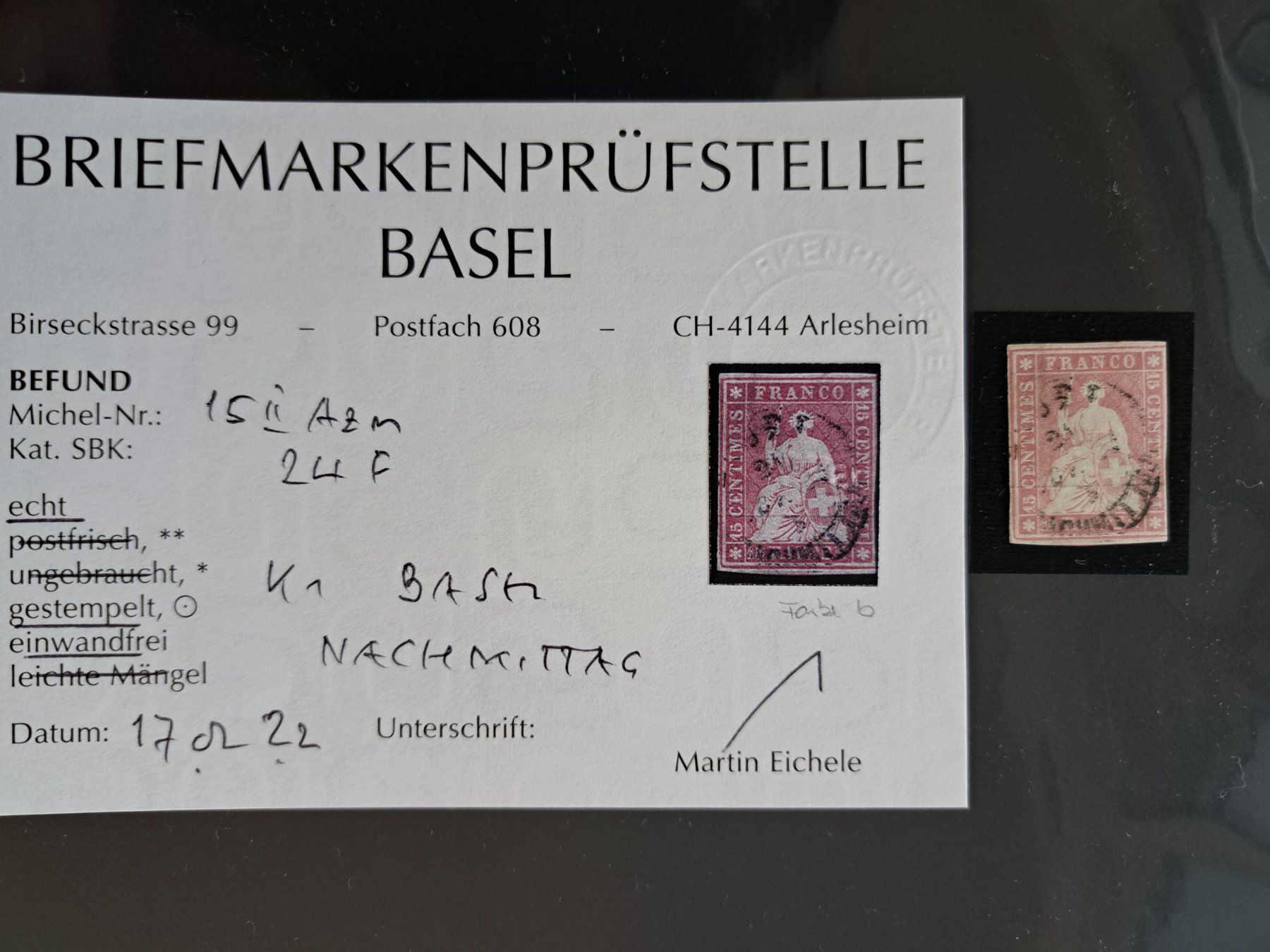 Tutti i francobolli: Strubel 24F mit Attest und Rundstempel – Usato da Bazenheid venduto da derdelorean01