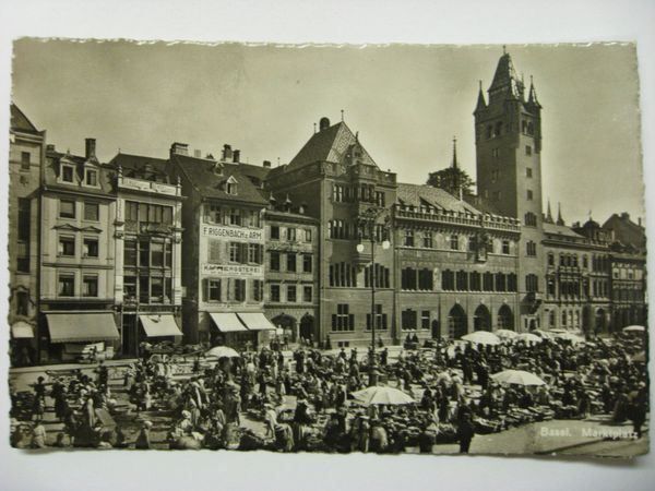 Ansichtskarten: AK  Basel mit Marktplatz – Gebraucht aus Gundetswil von Egro01