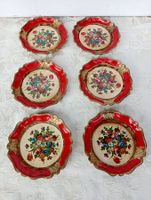 Set von 6 Untersetzern Blumen rot goldene Verzierung Vintage