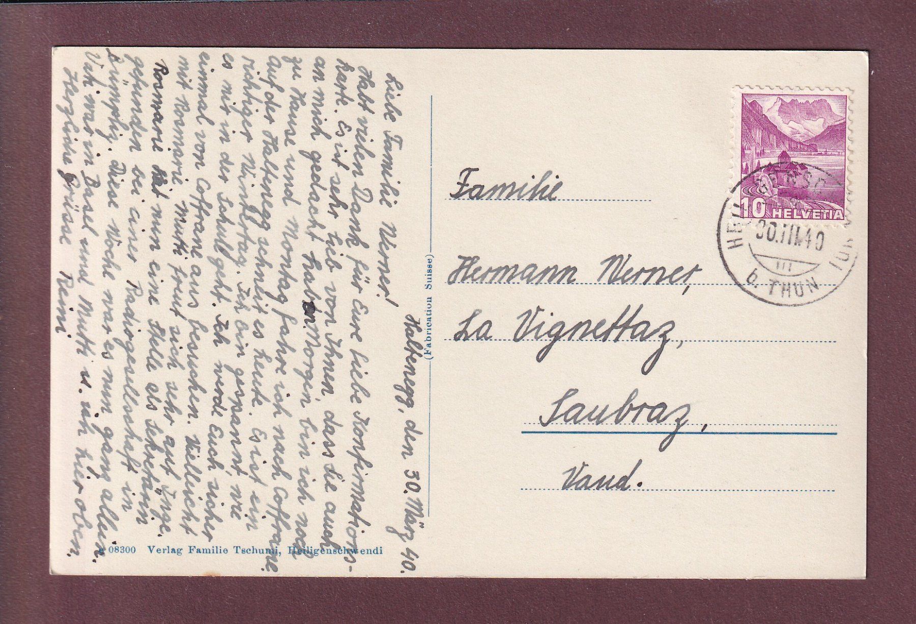 Cartoline postali: Waldpartie mit STOCKHORN - 1940 – Usato da Pully venduto da nicecards 1