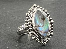 Schöner solider Ring mit Abalone XL 925 Silber ID 18 mm NEU