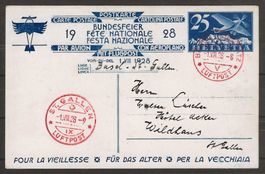 1.8.1928 : Bundesfeierkarte mit Flugpost
