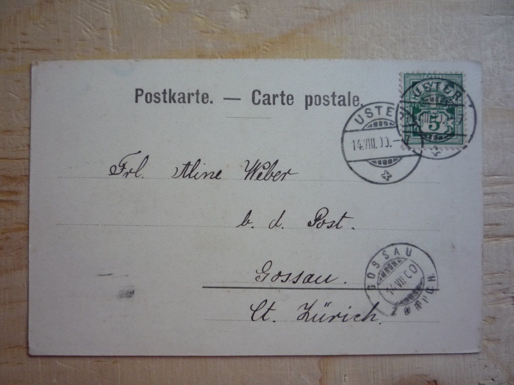 Cartoline postali: Gruss aus Uster, 14.VIII.00 – Usato da Rieden SG venduto da Brockehuesli 1