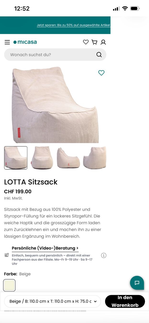 Micasa Poltrone: Sitzsack Lotta Sassiboy beige – Usato da Aesch ZH venduto da niro007 1