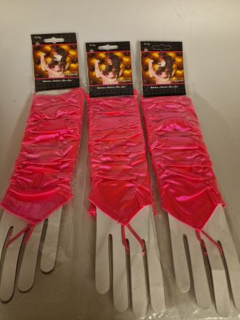 3x Lange Pinke Prinzessinnen Handschuhe - Neu