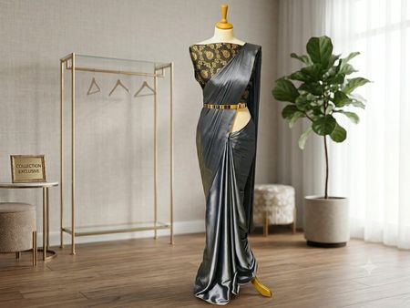 Grey satin saree NEU