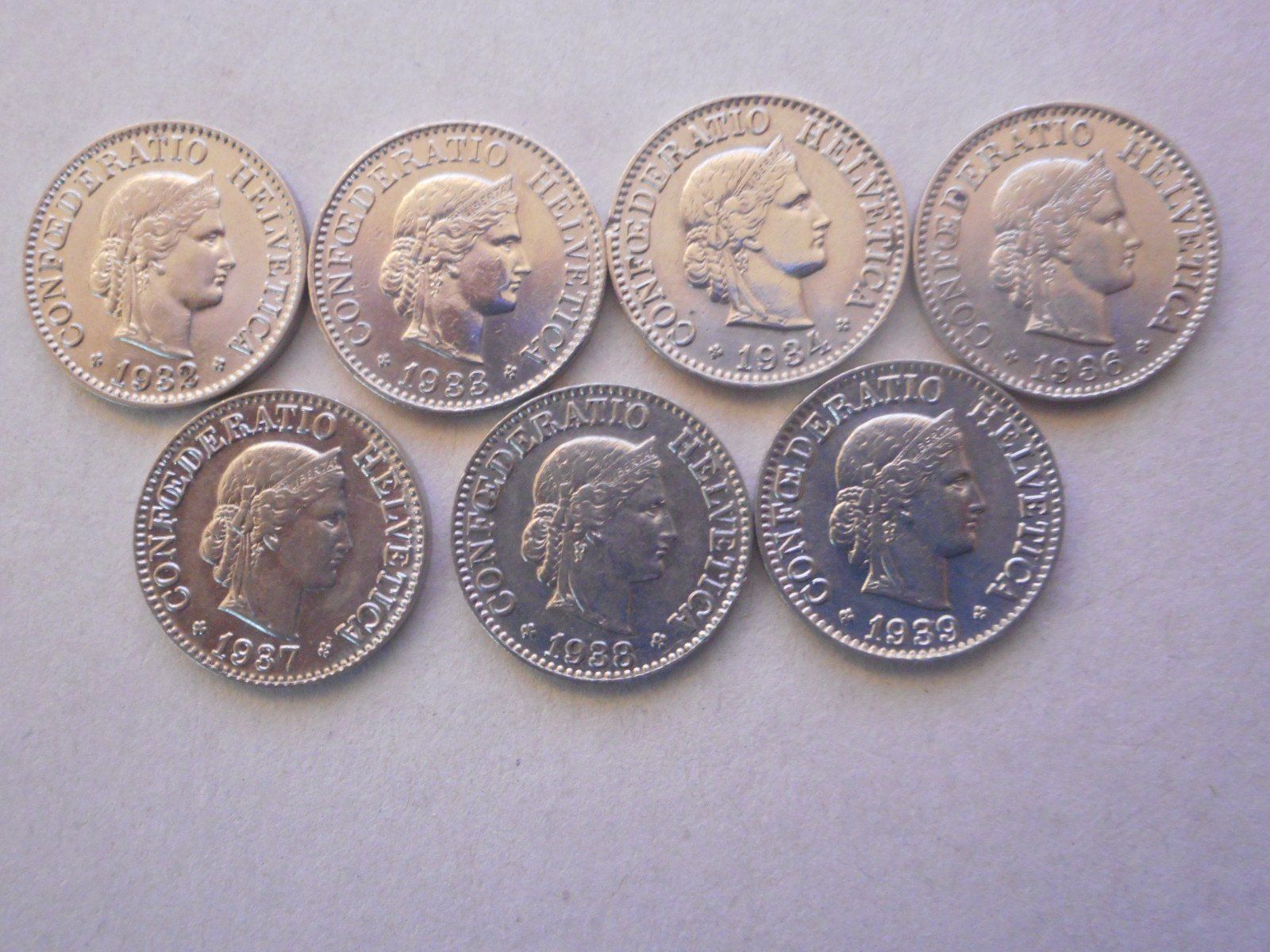 Tutti le monete: 7 x 10 Rp. 1932-1939 – Usato da Kriegstetten venduto da pizlad2010 1