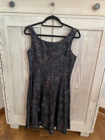 Leinen/Seide romant. Kleid Peruvian Connection, schwarz bunt
