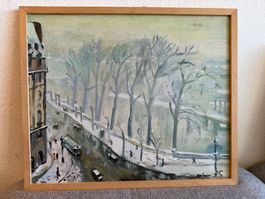 Ölgemälde Stadtansicht Winter signiert datiert 1985