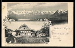 AK Belpberg, Gasthaus z. Kreuz, Panorama mit Bergen
