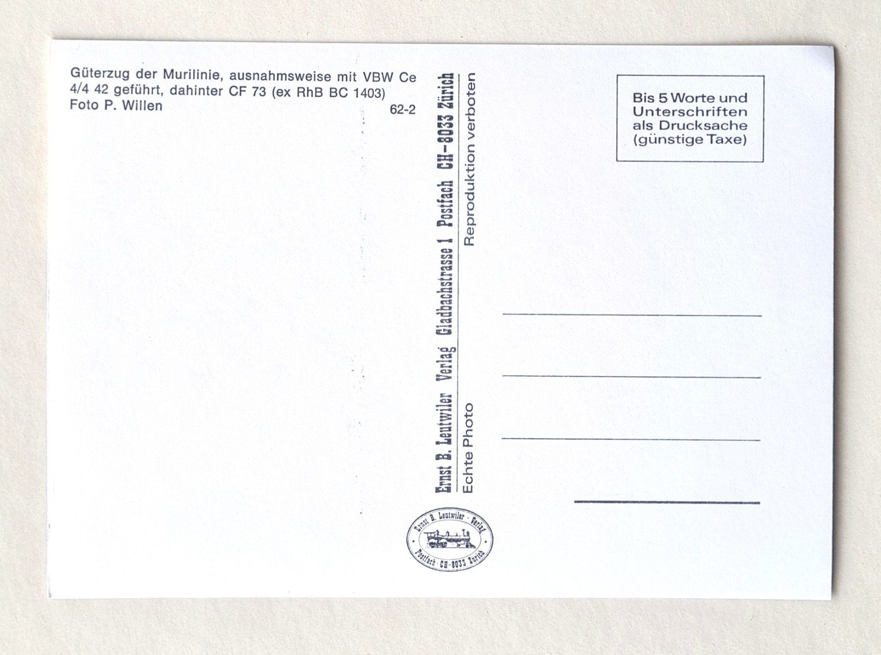 Cartoline postali: Güterzug Murilinie - ex RhB BC 1403 – Usato da Rothrist venduto da RROENK 1
