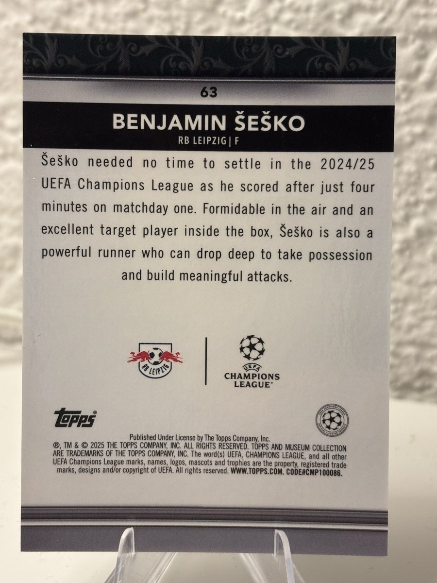 Topps Carte collezionabili: 2024-25 Topps Museum Collection UEFA Benjamin Sesko Leipzig – Nuovo (secondo la descrizione) da Aarberg venduto da gocardz.shop 1