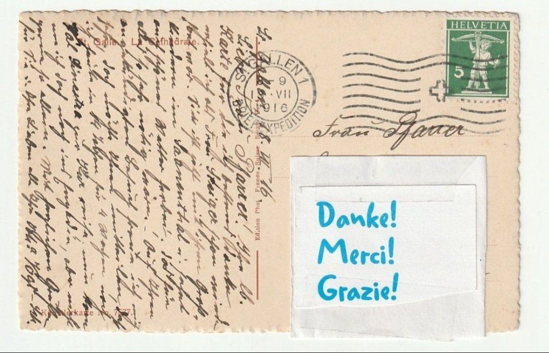 Ansichtskarten: 1916, St. Gallen, Stiftskirche, Selten Ansichtskarten – Gebraucht aus St. Gallen von Ricardo_Deals 1