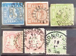 BAVIÈRE - BAYERN: 6 Gestempelte aus 1850–1881