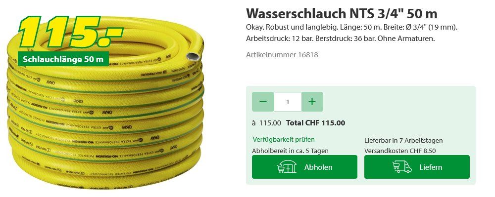 Rohre & Schläuche: Robuster Gartenschlauch 50m von Landi – Neu (gemäss Beschreibung) aus Dübendorf von Bromelie