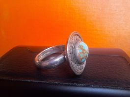 Bague turquoise style ethnique argentée 925