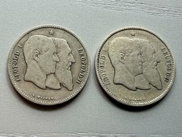 2 x 1 Franc 1830-1880 Belgien - Silber 835/100-Independance