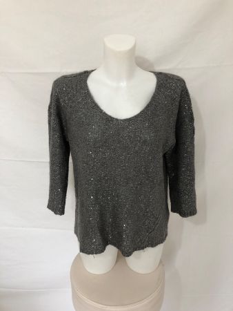 Pull à col en V en mohair argenté chiné Sud Express taille 2